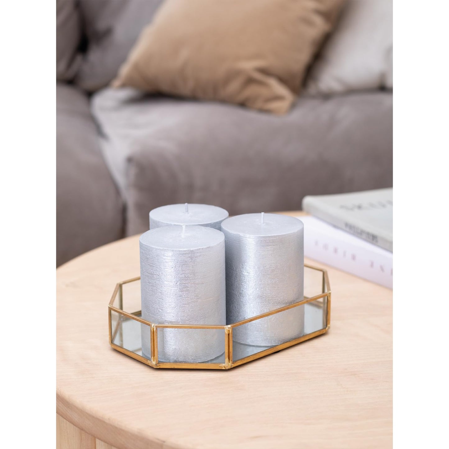 CANDWAX 3x4 inch Pillar Candles Set of 3 – Unscented Dripless Silver Candles for Event Decor, Weddings, Home Use