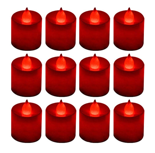 LANKER 12 Pack Red Flameless Led Tea Lights Candles, Flickering Long Lasting Battery Operated Electronic Fake Candles, Decorations for Wedding, Halloween and Festival Celebration (Red)