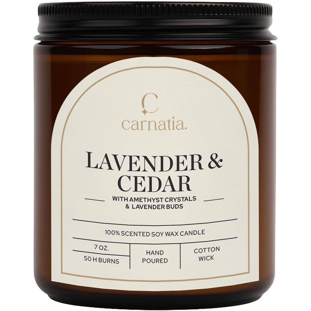 Carnatia Lavender & Cedar Scented Candle – 7 oz | 100% Soy Wax with Cotton Wick | 50 Hour Burn | Aromatherapy Candle for Home, Calm Focus & Relaxation | Gift for Women & Men