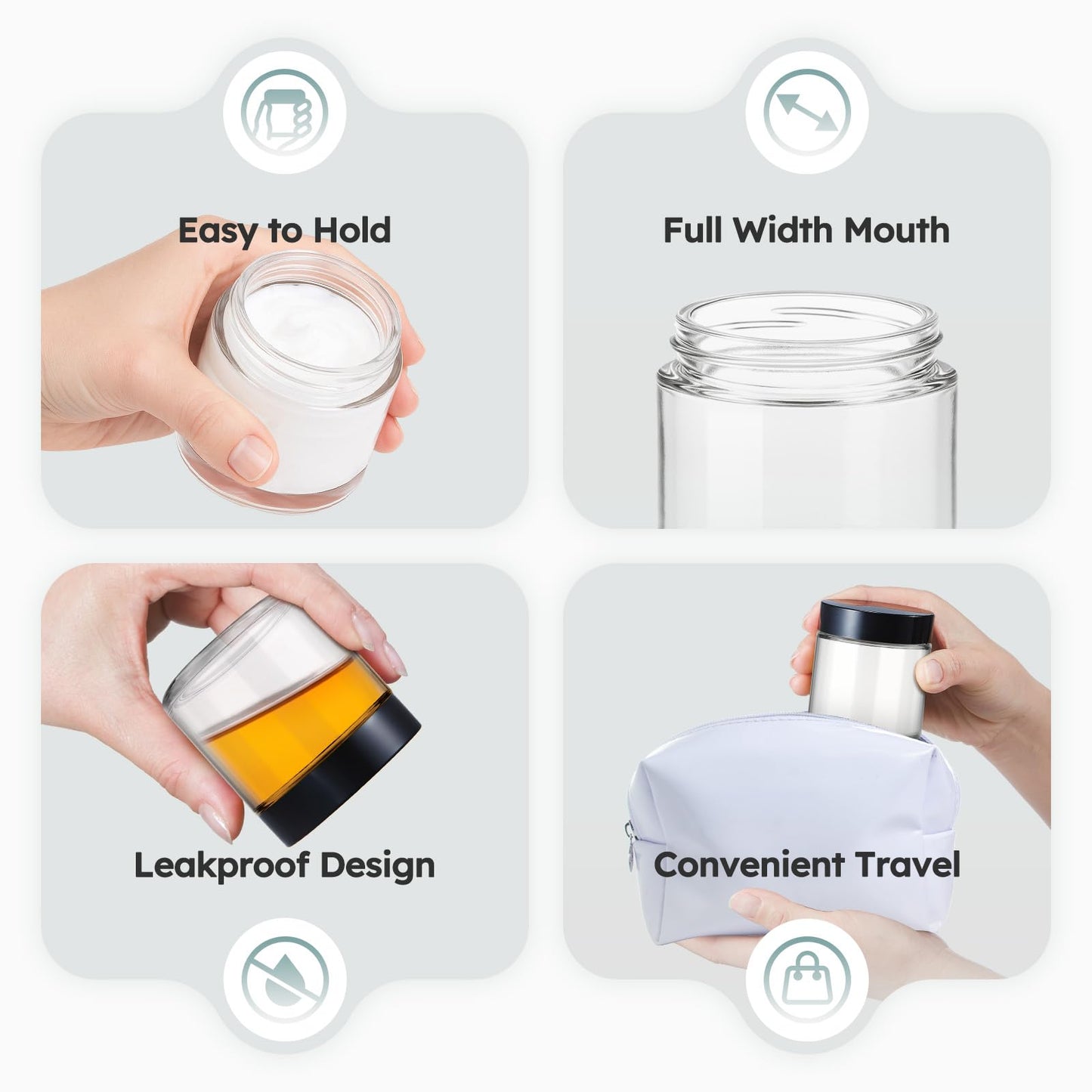 4 oz Glass Jars with Lids, 24 Pack Clear Small Glass Jars with Black Lids Leakproof Round Airtight Empty Cosmetic Travel Containers with Inner Liners For Lotions Powders and Candle Making
