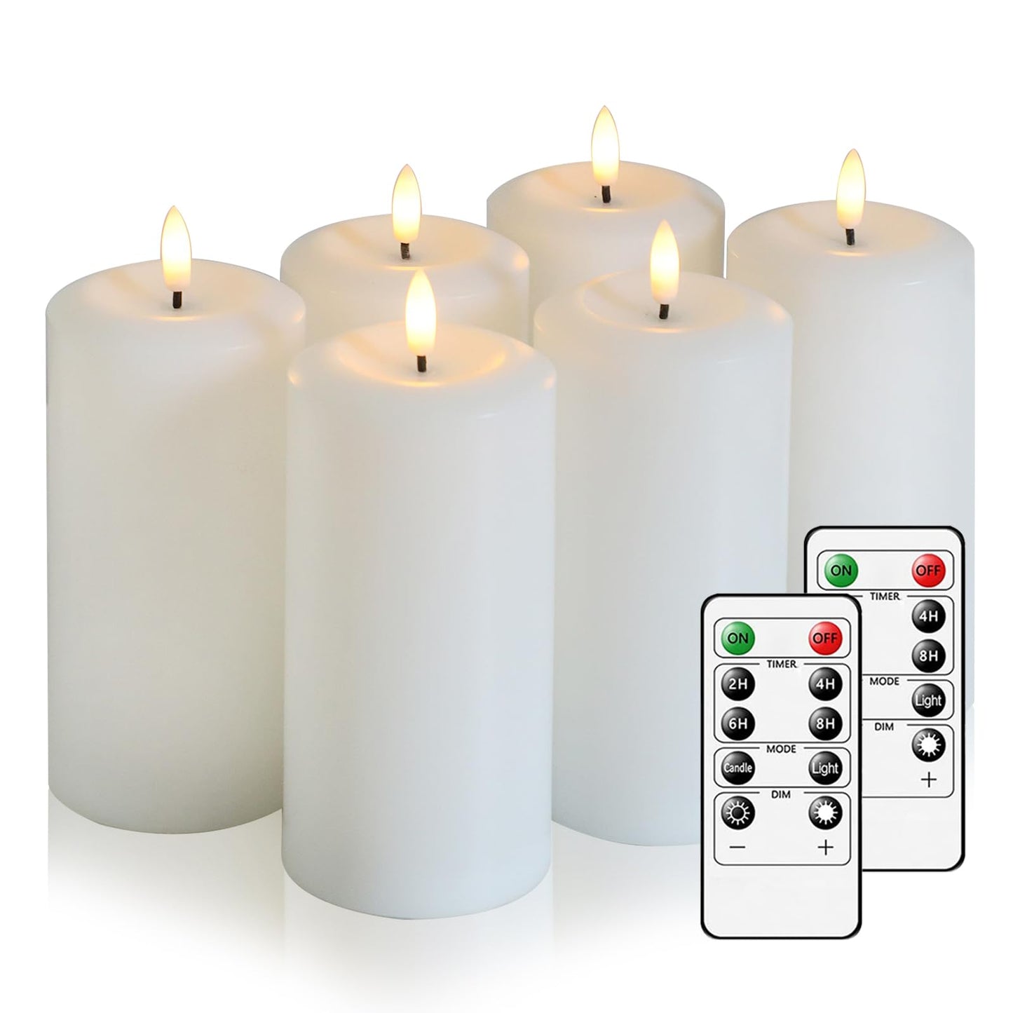 Hinabichan Flameless Candles Battery Operated with Remote and 2/4/6/8 H Timer, 6pcs Flickering Fake Electric Candles for Festival Wedding Home Party Decor (D3 x H 6") (White)