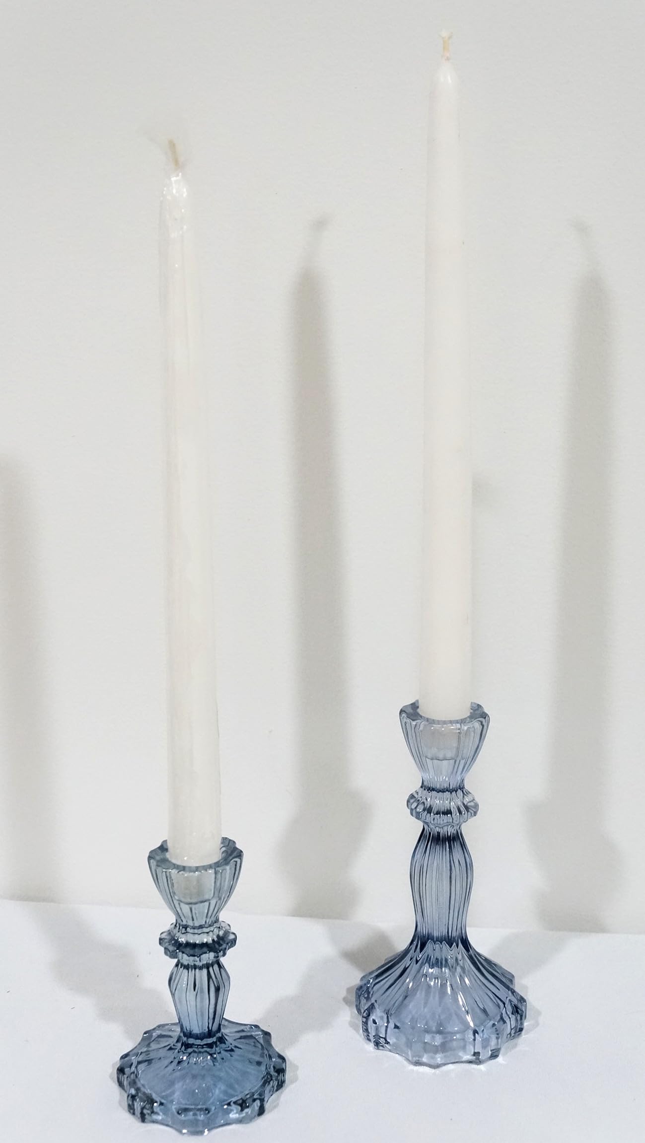 Generic Sweet Home Deco Glass Candlestick Holder, Taper Candle Stand for Indoor or Outdoor Dining, Tabletop Decoration, Set of 2 (Navy Blue)
