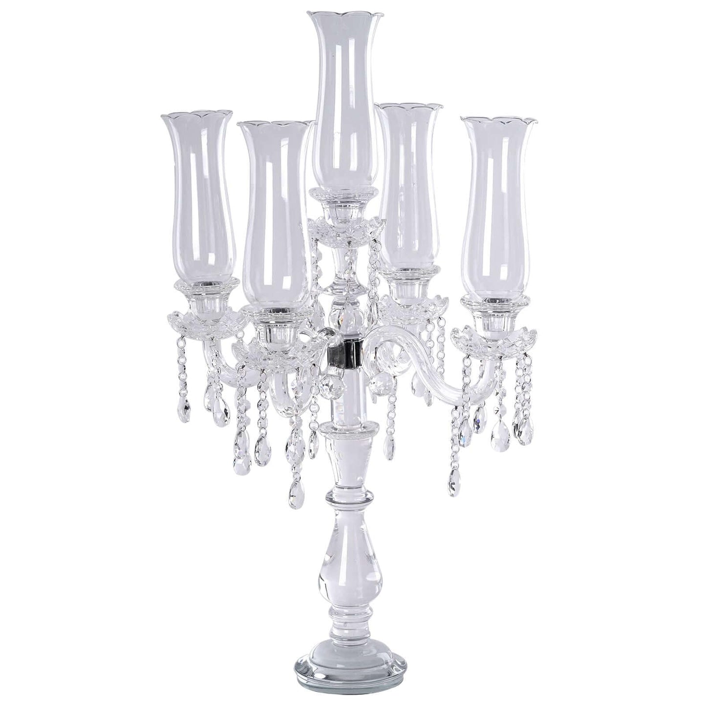 Efavormart 5 Arm Premium Crystal Glass Taper Candle Holder Candelabra with Chandelier Chains 32"