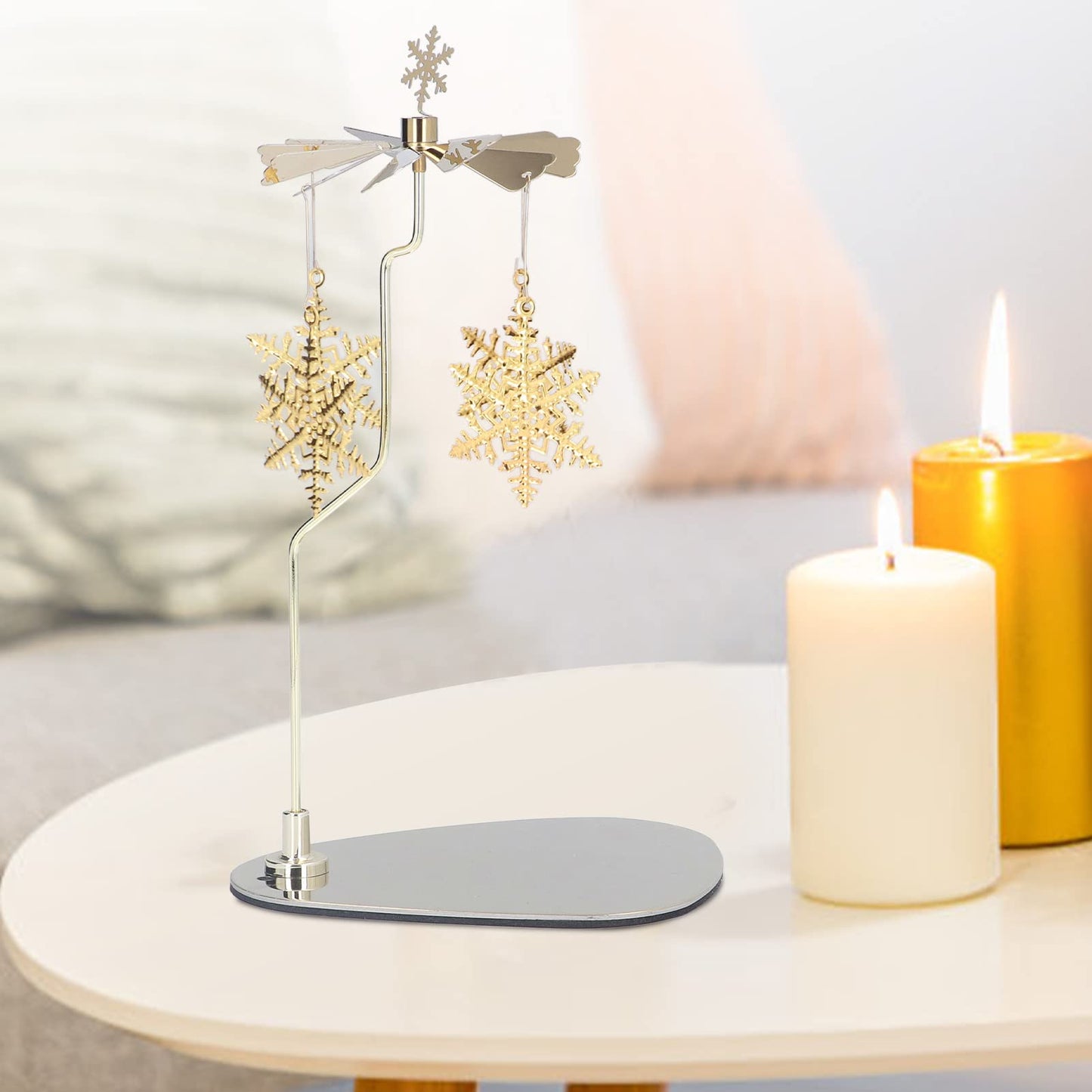 Rotating Candle Holder, Stainless Steel, Magnetic Design, Auto Rotation, for Home Decor, 7.1 Inch Height, European Style