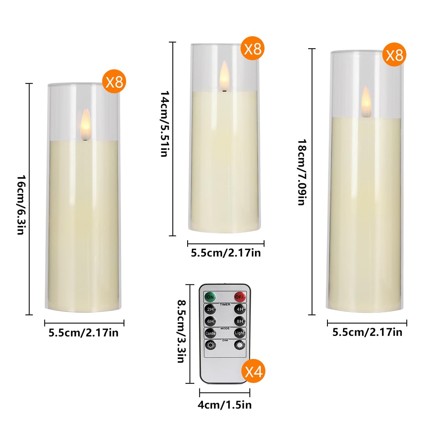 Wfmolcand 24-Pack Acrylic LED Flameless Pillar Candles with Remote & Timer, Battery Powered - Perfect for Indoor/Outdoor Decor,Wedding,BBQ and Gift - Easily Create a Magical Atmosphere.(Ivory)