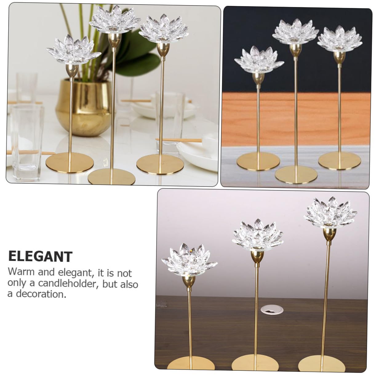 ULTECHNOVO Crystal Lotus Candleholder Metal Candlestick Small Gold Wedding Candle Stand for Dining Room Candlelight Dinner Decoration