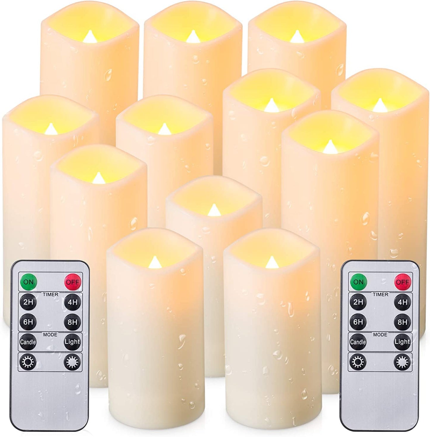 YOROXRG 12 Pack Flameless Candles Battery Operated Waterproof Led Candles (D:2.2" X H:4" 5" 6" 7") Candles with 2 Remotes Contro for Wedding, Party, Birthday