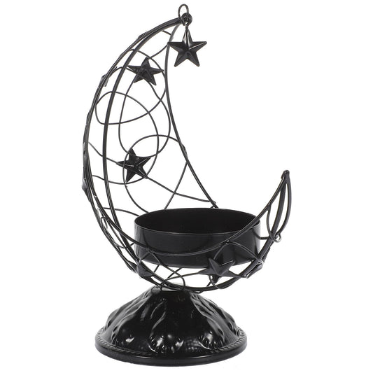 Angoily Vintage Metal Moon Candle Holder, Hollow-Out Moon Shape Candlestick Stable Base, Black Table Centerpiece for Wedding and Home Décor