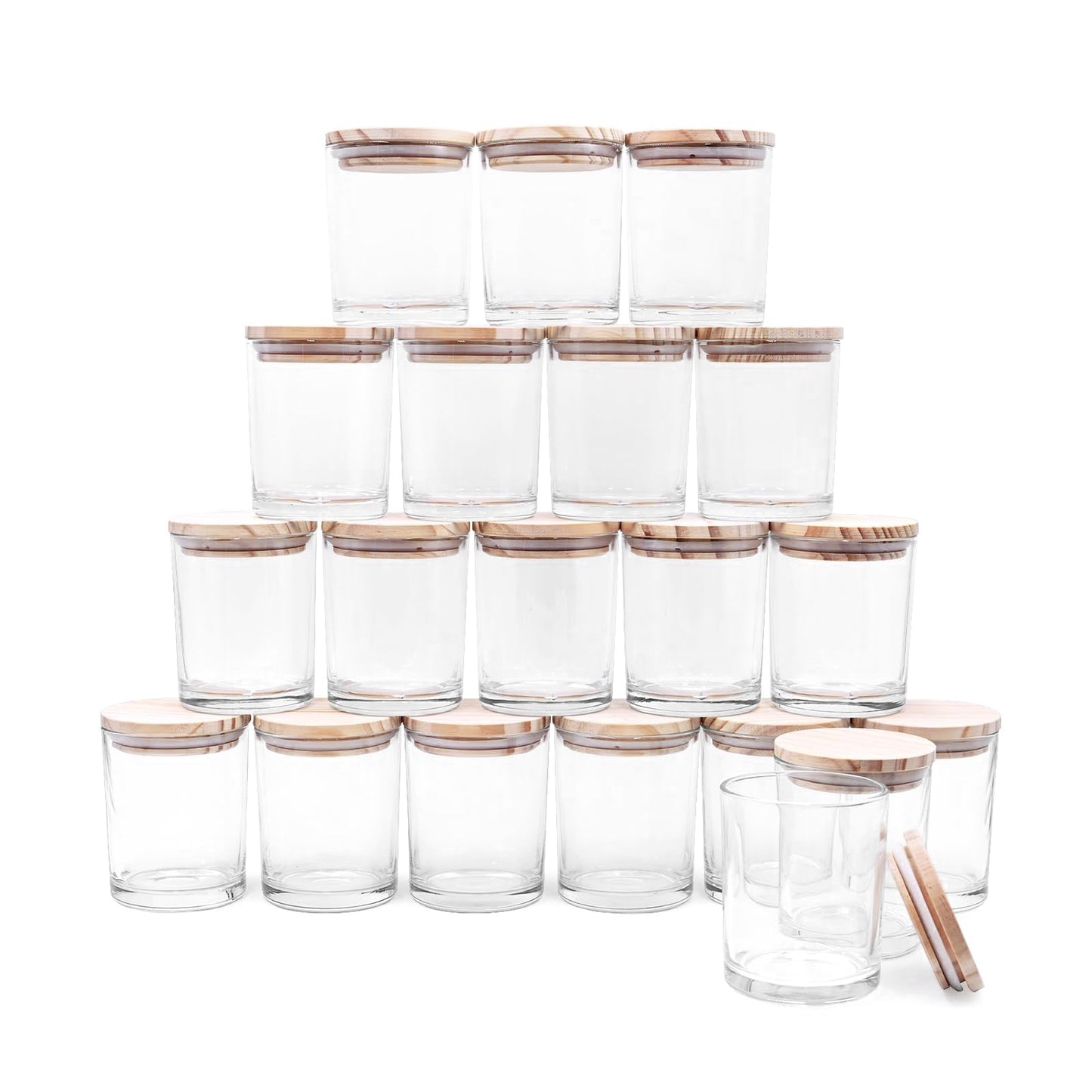 SHOWIN Thick Candle Jars for Making Candles 20 Pcs, 7 OZ Empty Jars with Wood Lids for Candle Making, Sample Container, Clear