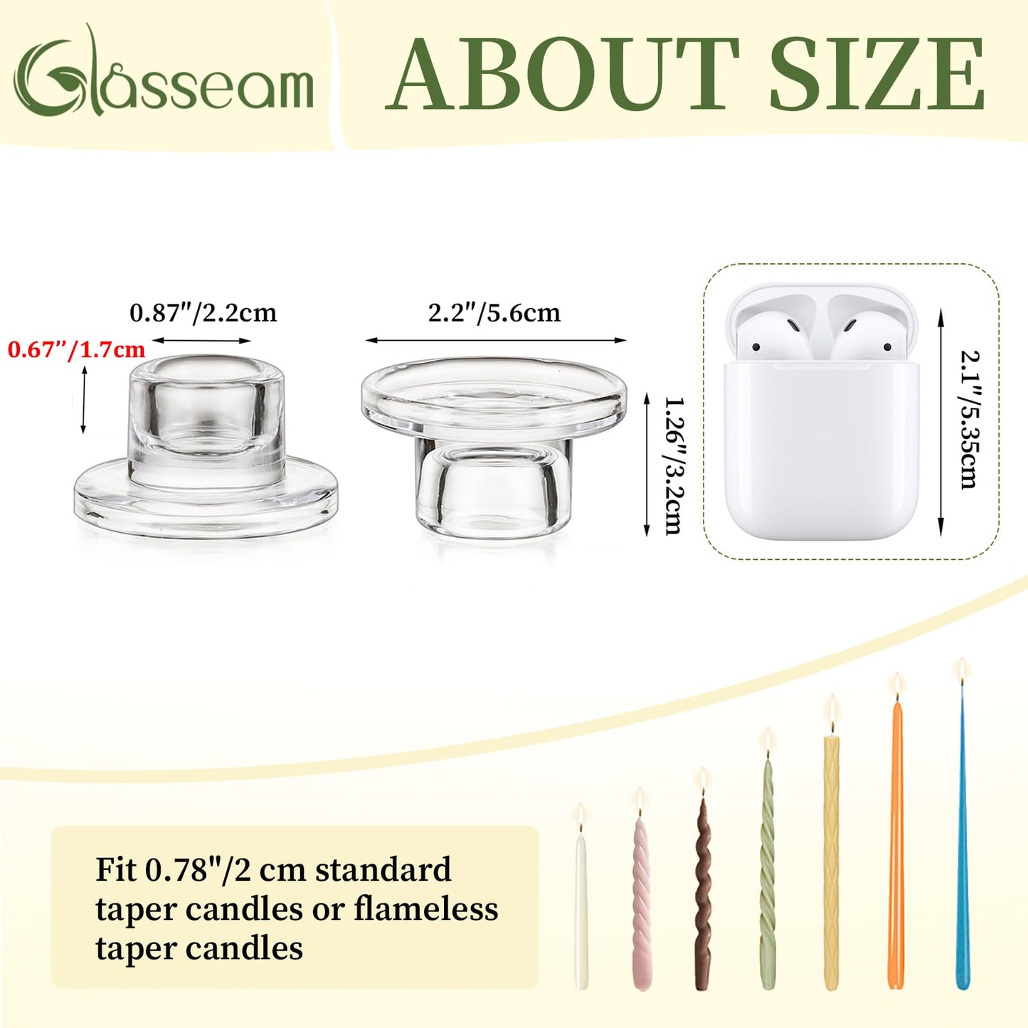 Glasseam Glass Tapered Candlestick Holders: Small Taper Candle Holders Set of 4 Clear Candle Sticks Holder for Table Centerpiece Short Modern Candle Holder for Wedding Christmas Home Decoration