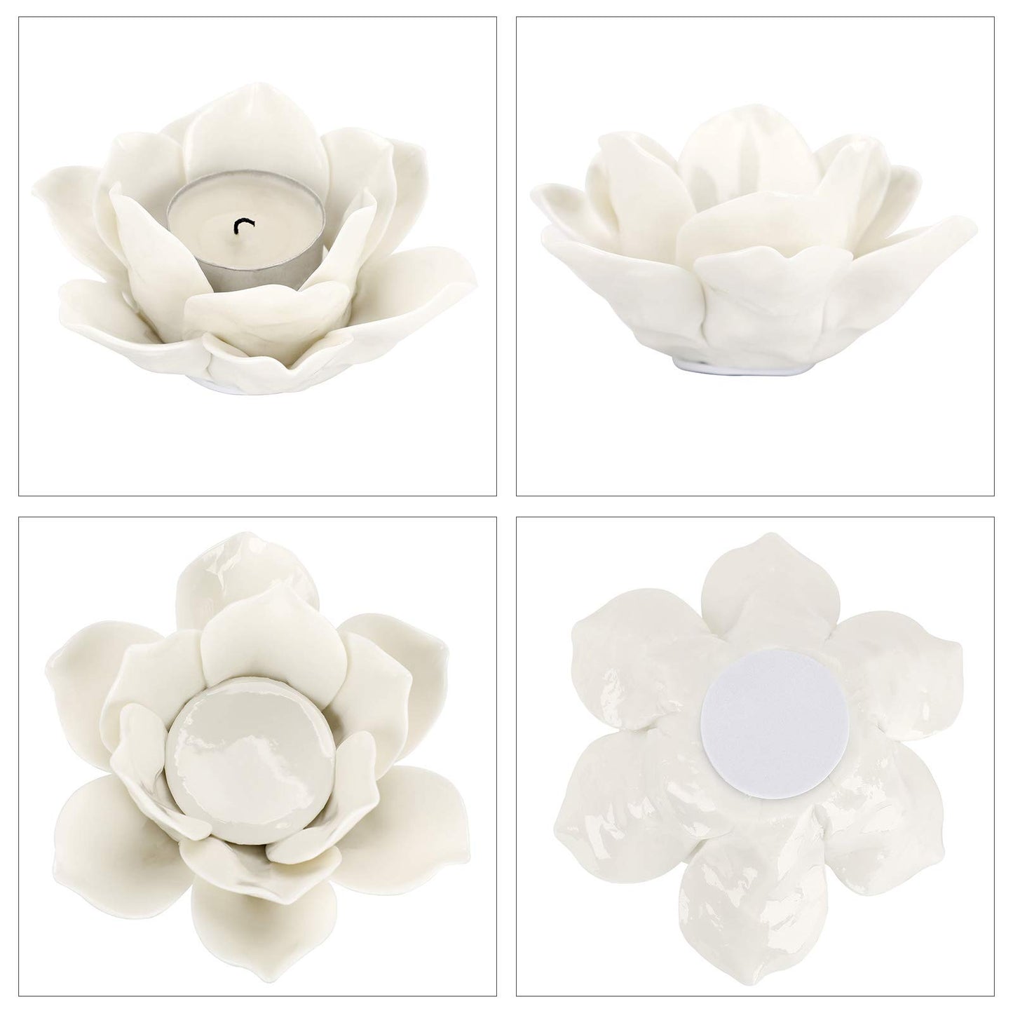 OwnMy 4.5 Inch Ceramic Lotus Flower Tea light Holder Lotus Petals Candle Holder Candlestick, Votive Flower Tealight Candle Holder Candle Lamps Holder with Gift Box for Home Decor Wedding Party (White)