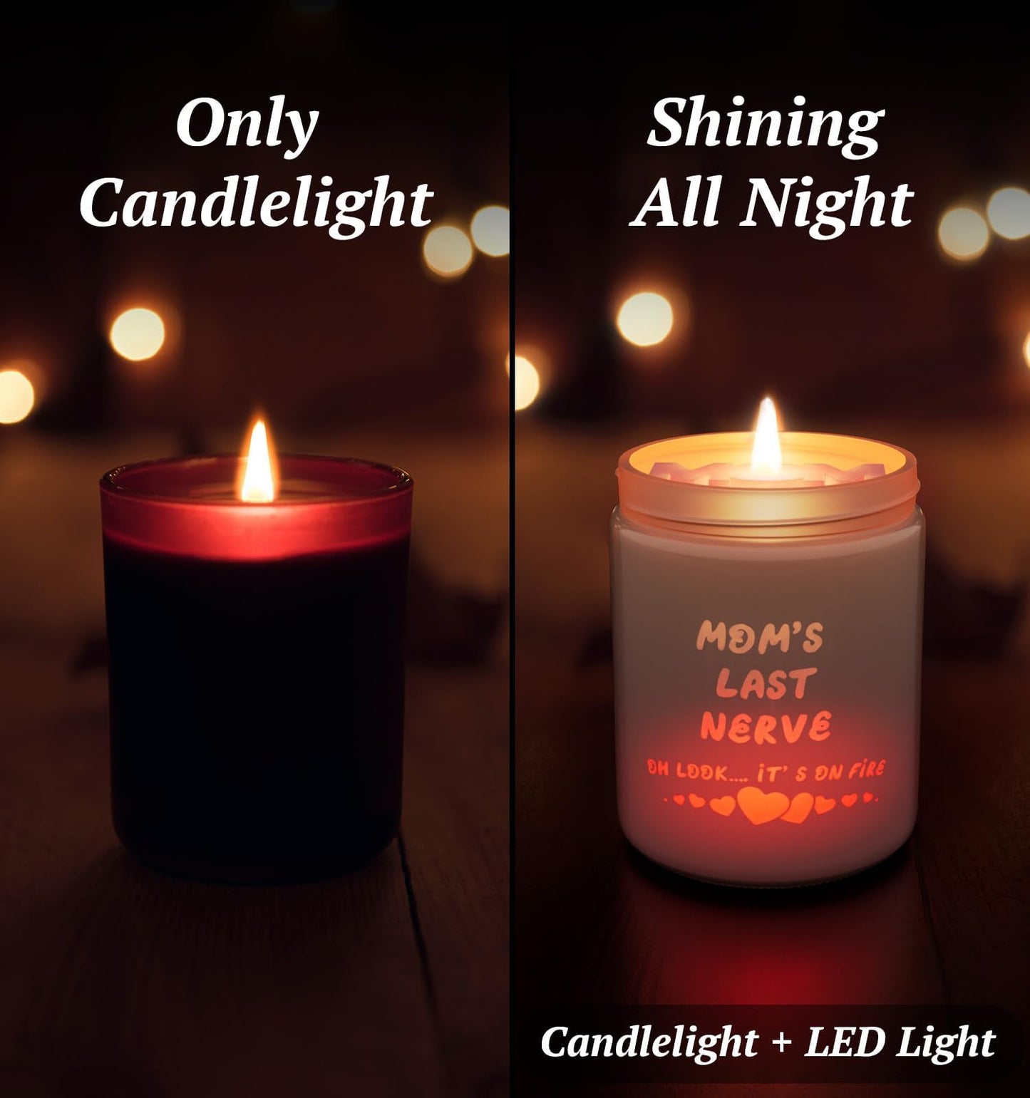 Mother's Day Candles with LED Light, Holiday Candle Gifts for Mom, Christmas Gifts for Women, Orange Rose Scented Candles,Perfect for Xmas, Winter Décor, Over 40 Hours of Burn Time, 100% Soy Wax