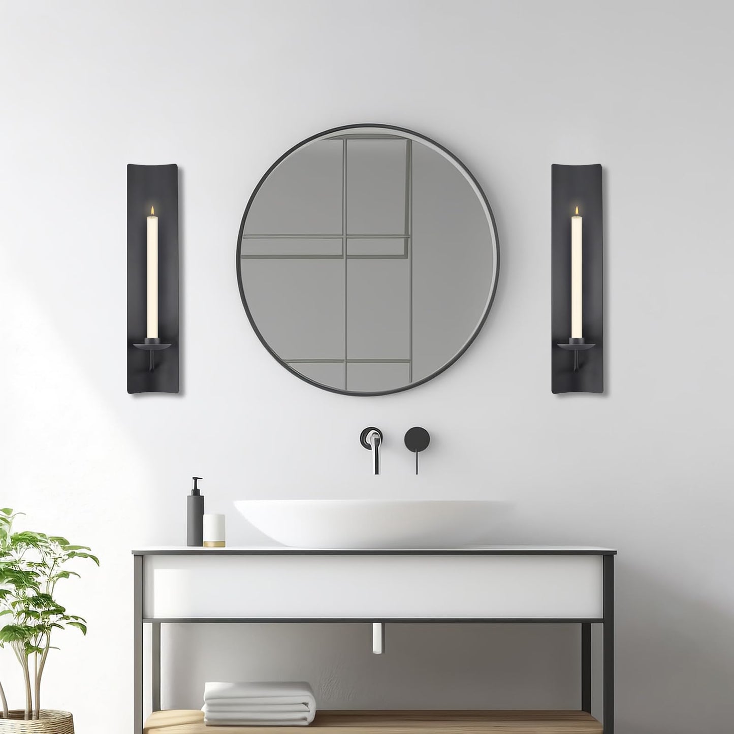 OYEFLY 2 Pcs Candle Sconces,Metal Wall Candle Holders (Black)
