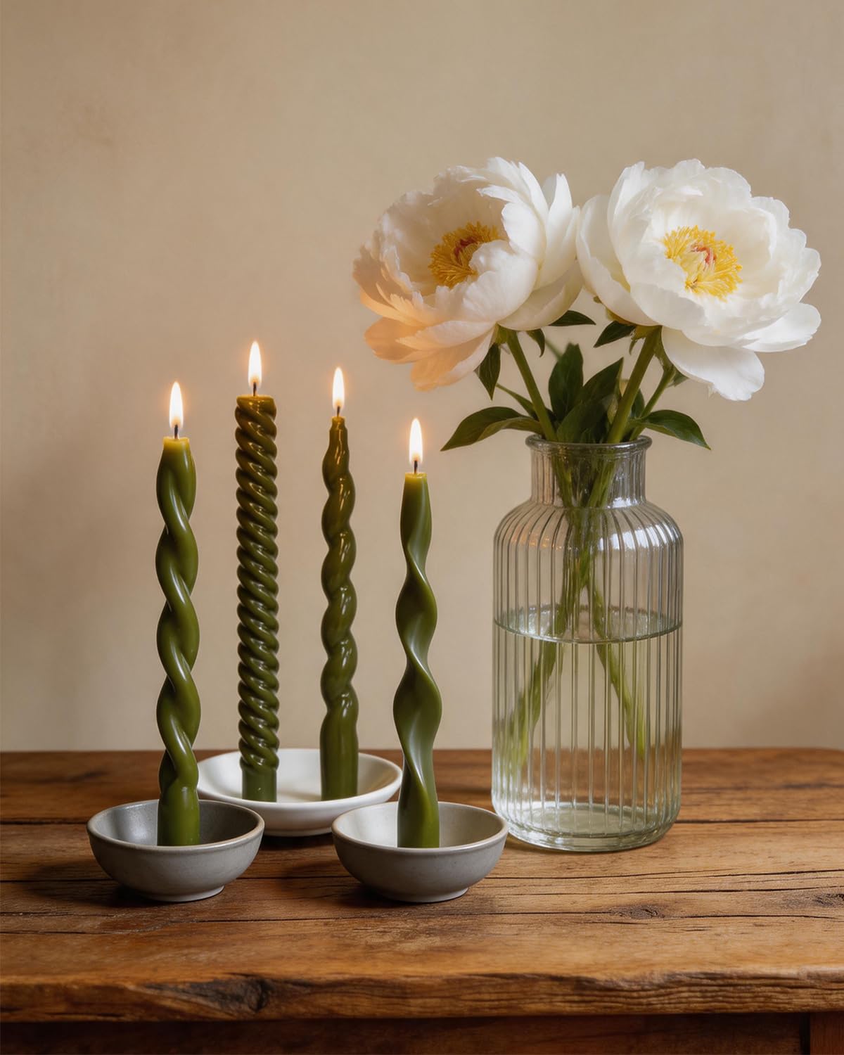 10 Inch Olive Taper Candles-Green Tapered Candle Smokeless Unscented Candlestick Long Slow Burning 8 Hours Tall Sticks for Christmas Wedding Dinner Parties-4Pack