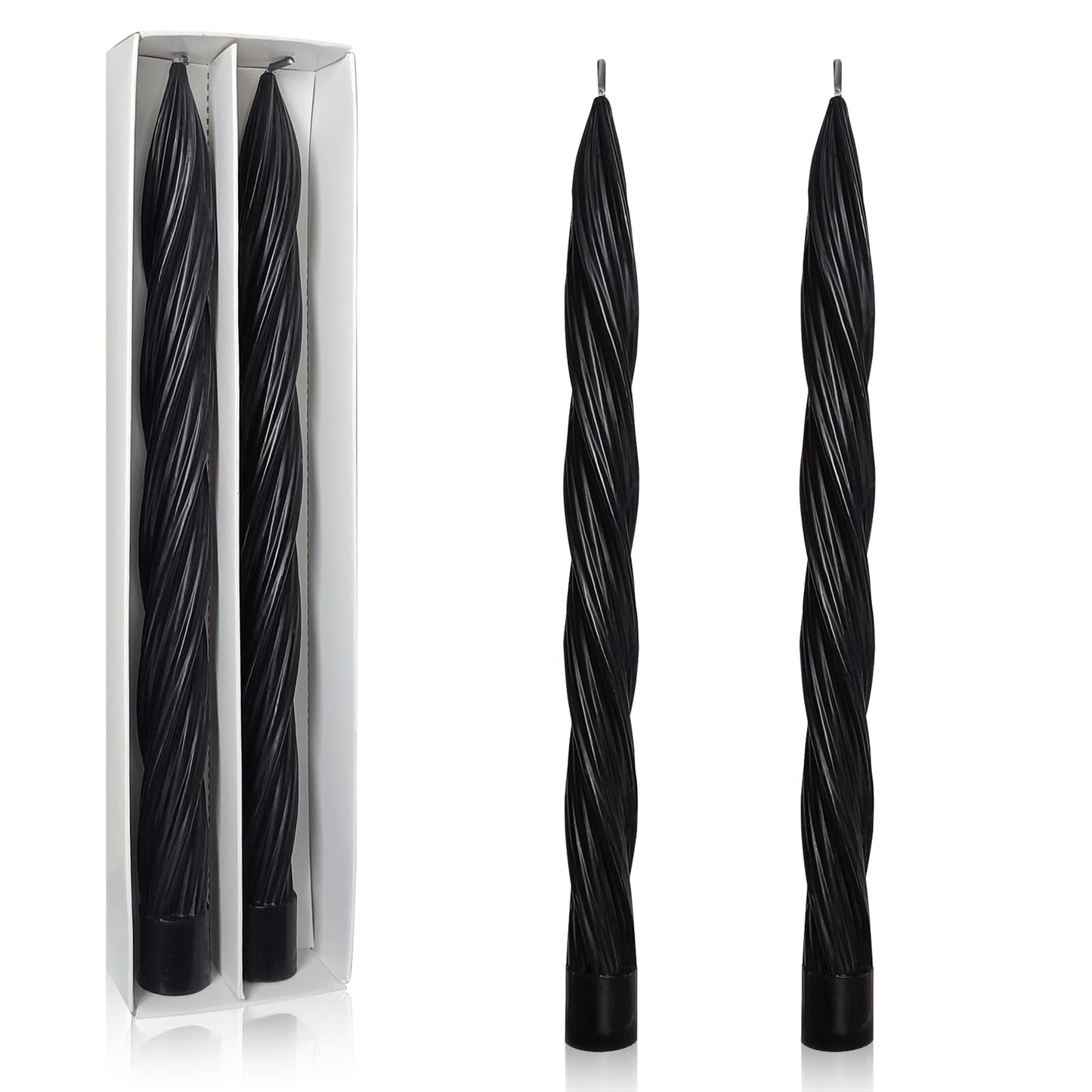 Handmade Unscented Long Spiral Taper Candle Black 10 Inch Smokeless Tall Twisted Candlesticks Elegant Design for Home Weddings Festive Seasons Décor