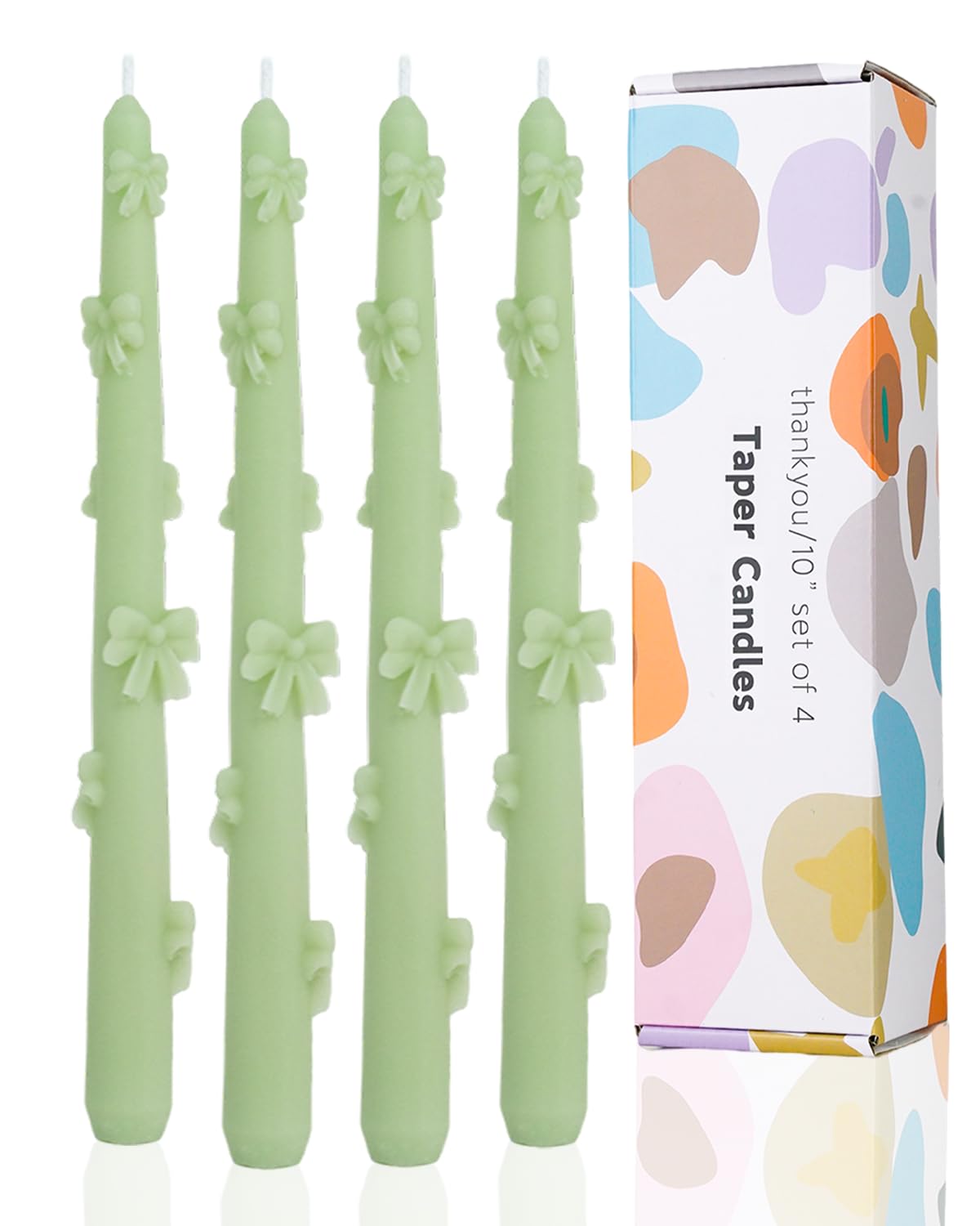 LPUSA Green Taper Candle Candlestick Bow Soy Candles Unscented Wedding Party Wax Unscented Dinner Candle Dripless,10 inch,Set of 4,J1
