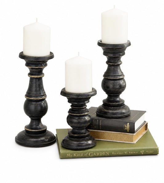 Wooden Candle Holders for Pillar Candles Set of 3 Rusitc Wood Candle Holder Home Decor 10'' 8'' 6'' Vintage Tall Candle Stand