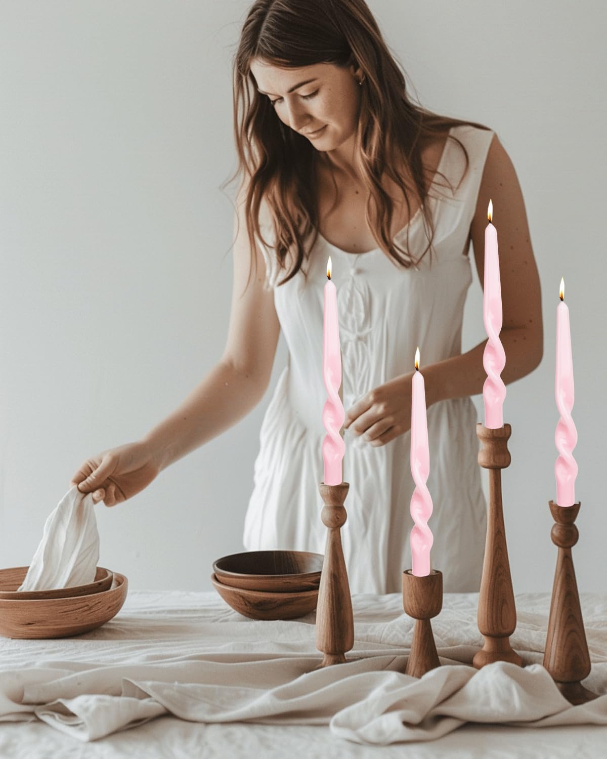 LPUSA Twisted Pink Spiral Taper Candles - Conical Stick Dinner Candles, Unscented, Dripless - 4pcs, H 10 Inch (Ice Cream Pink-A)