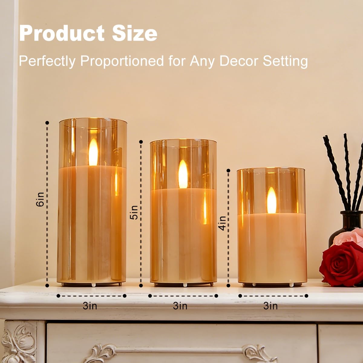 NICE POINT Rechargeable Flameless LED Gold Glass Candles–Luminous Real Wax Indoor Home Decor–Set of 3, Realistic Flickering LED Flame,Remote & Timer,Ideal for Living Room, Bedroom & Festival Décor