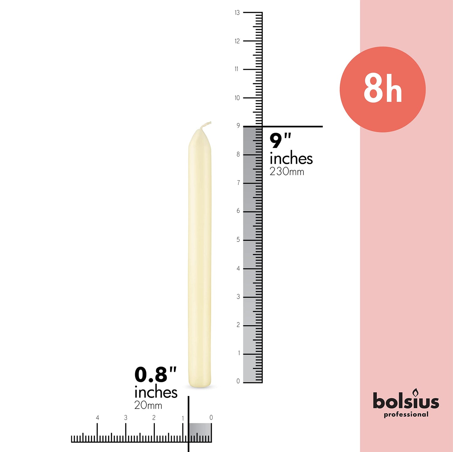 BOLSIUS Ivory Dinner Candles - 10 Pack Unscented 9 Inch Straight Taper Candle Set - 8 Hour Burn Time - Premium European Quality - Smokeless And Dripless Household, Spa, Wedding, And Party Candlestick