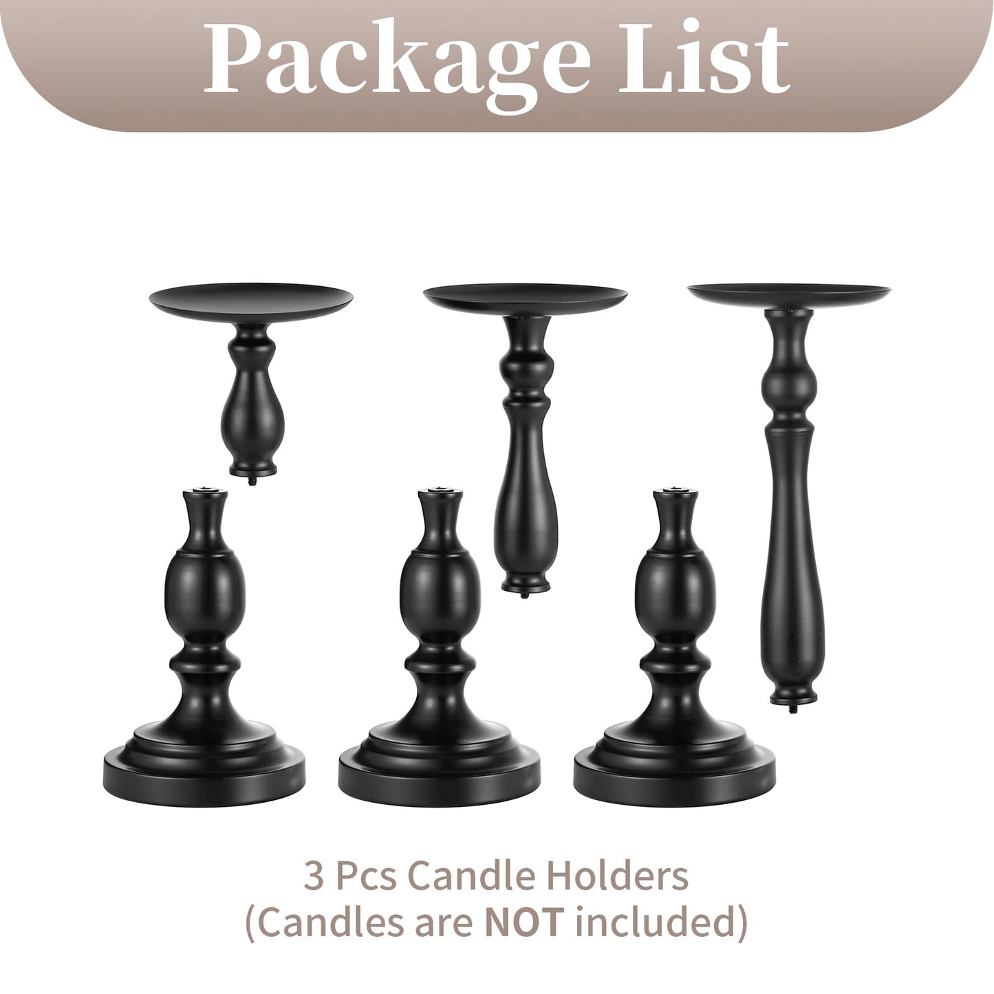 Sziqiqi Pillar Candle Holders Tall - Set of 3 Black Candle Stand for Pillars Large Metal Candleholder Sets Decorative for Christmas Halloween Living Room Easter Entryway