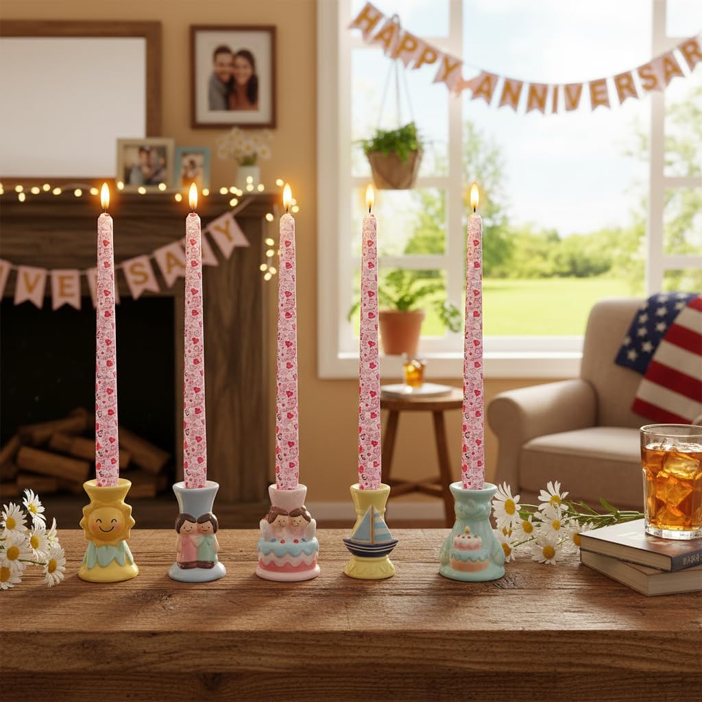 10 Inch Printed Candle Love Pattern Smokeless Unscented Candle Sticks Suitable for Anniversary Express Love Evening Wedding, Bohemian Seaside Theme Home Decor, 4 Pack