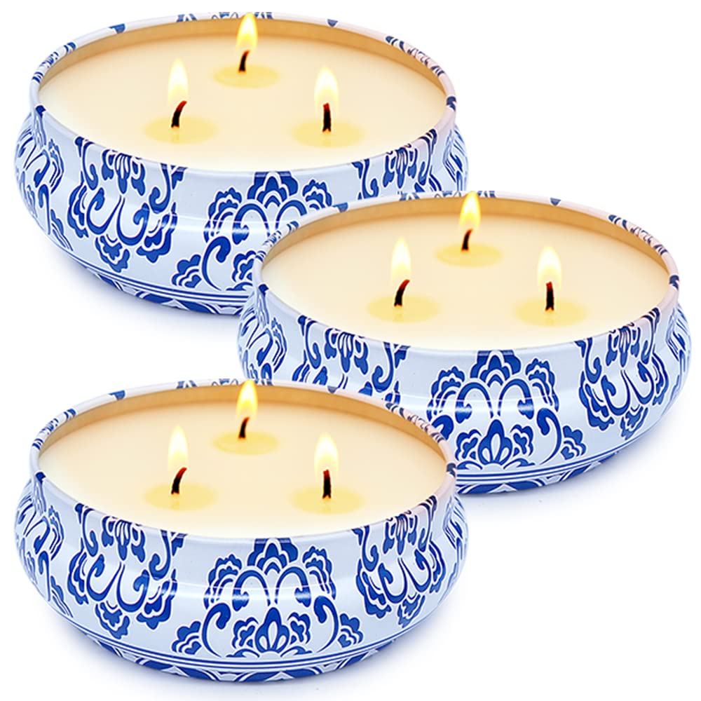 Citronella Candles Outdoor, Large 3 Packs 13.5oz 3 Wicks Soy Wax Candles, up to 225 Hours for Garden, Backyard, Patio, Yard, Balcony, Camping, Indoor