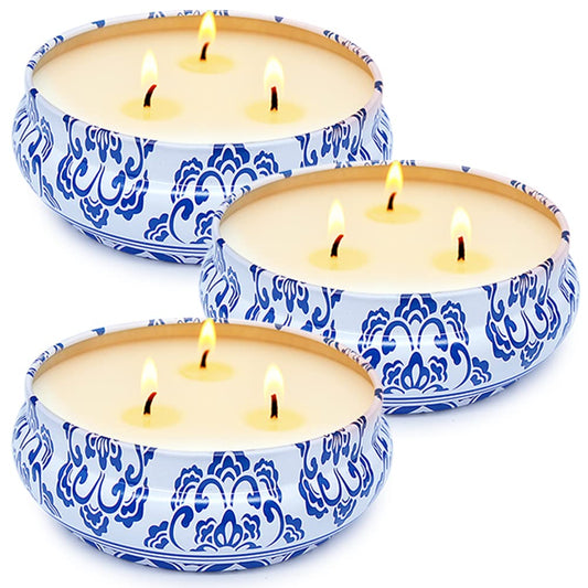 Citronella Candles Outdoor, Large 3 Packs 13.5oz 3 Wicks Soy Wax Candles, up to 225 Hours for Garden, Backyard, Patio, Yard, Balcony, Camping, Indoor