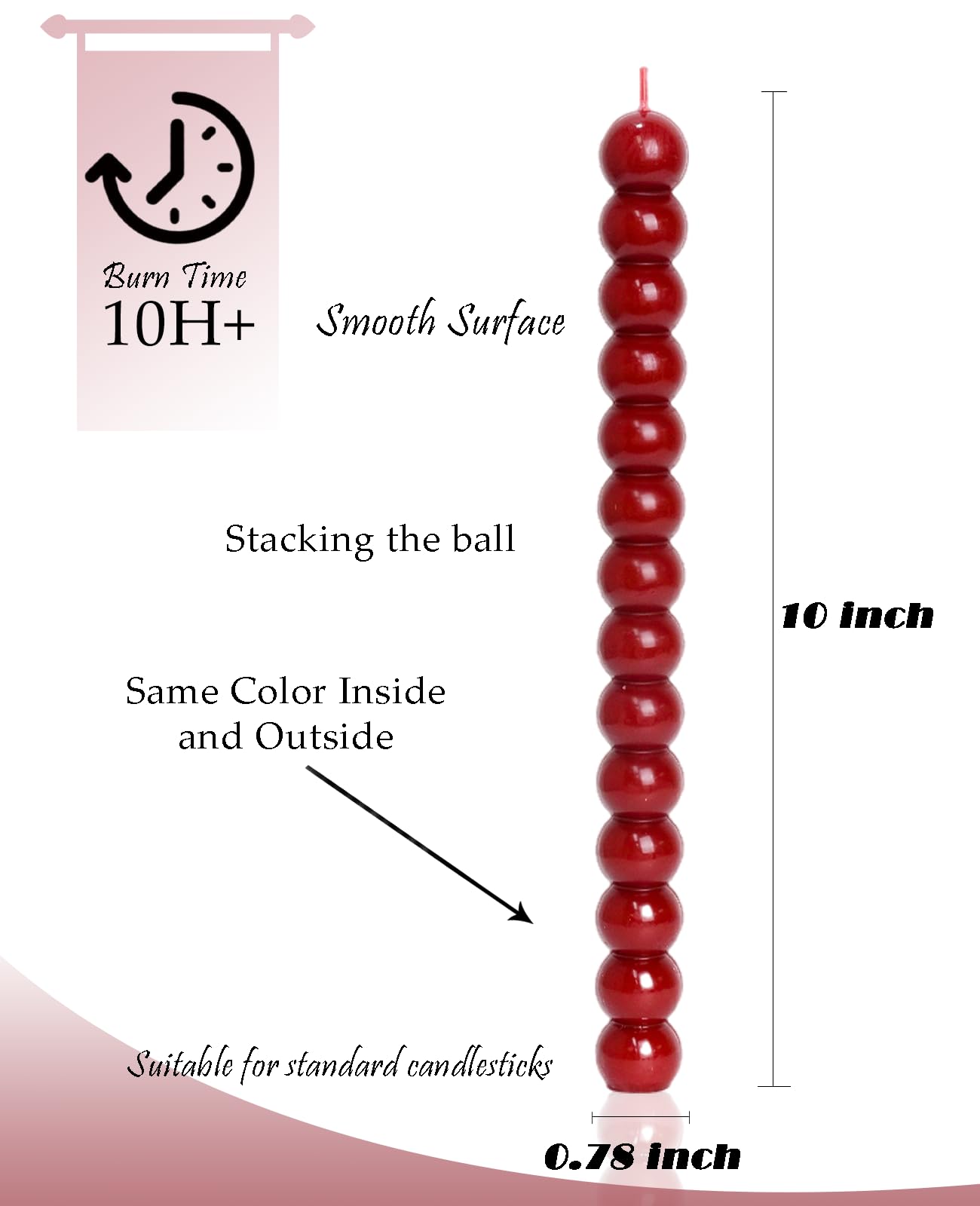 LPUSA Red Tall Taper Candles Stick Dripless Unscented Dinner Spiral Candle for Holiday Wedding Party Wax Unscented Dinner Candle Dripless,Christmas Gift H 10 Inch, 4pcs（Red-C）