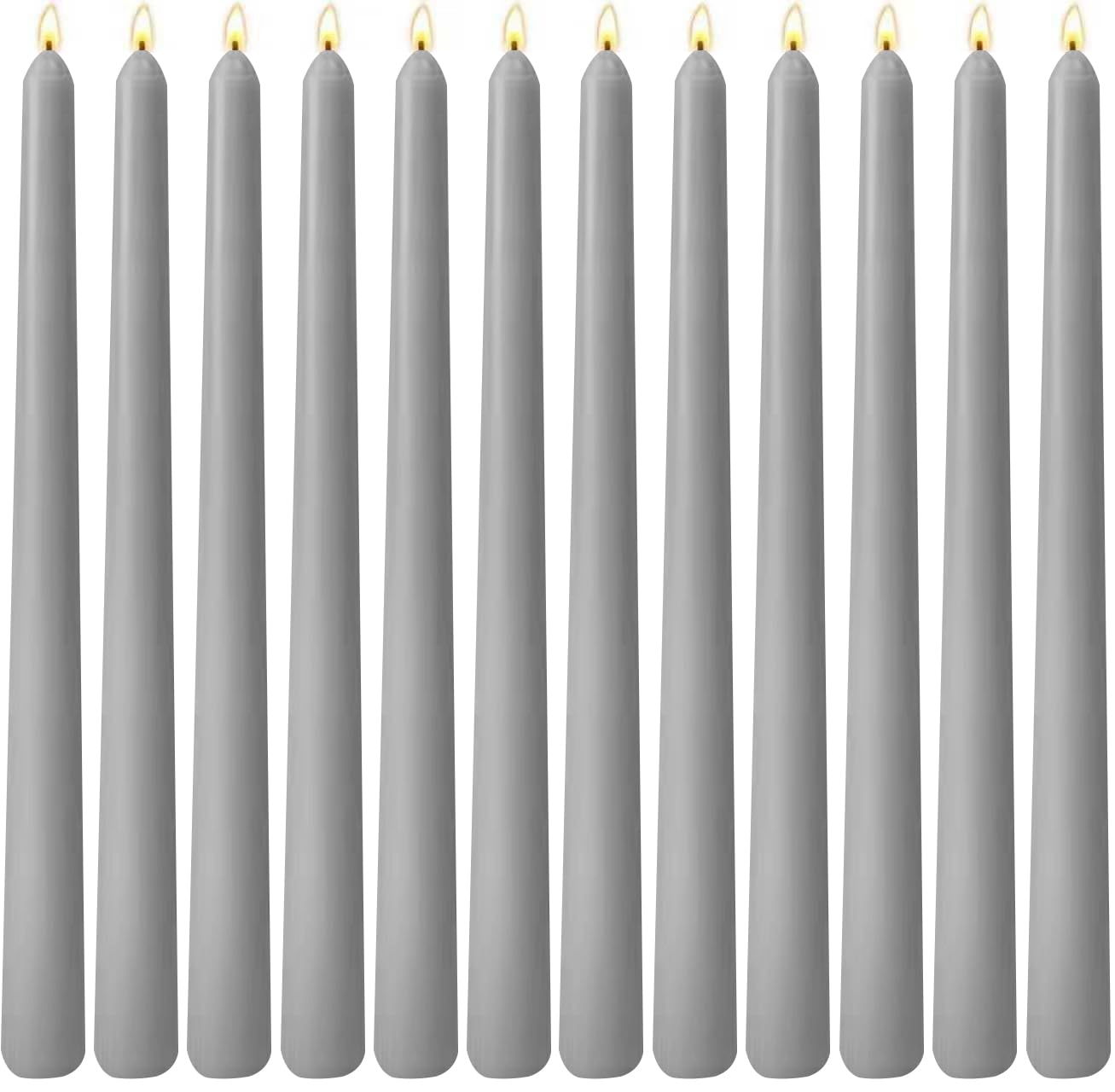 10-Inch Gray Taper Candles, 12 Pack Unscented and Dripless Candlesticks, Long-Lasting Burn Time of 7-8 Hours, Perfect for Home Décor, Weddings, and Events