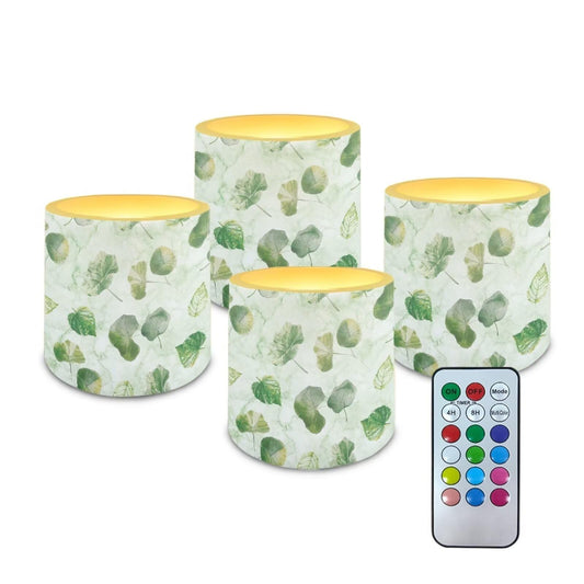 NETILGEN Green Leaf 3 inch Flameless LED Candles with Remote Timer Set of 4 Home Decorative Realistic Flickering Flameless Candles with Battery Powered