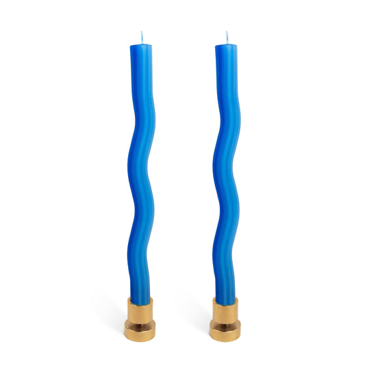 Wiggle Candles (2 Pack) - Joyful Dancing Design Taper Candlesticks | Bright Colors | 7/8” diam x 11” Length | Designed by Lex Pott | Made in USA (Blue)