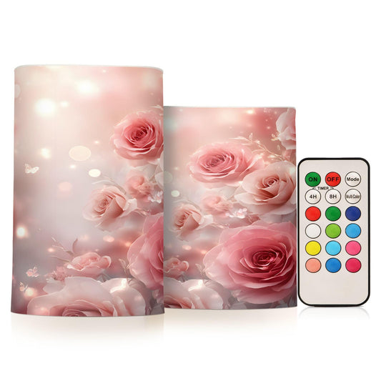 ALAZA 3D Pink Roses Flickering Flameless Candles Battery Operated with Remote Timer,Tea Light Candles LED Pillar Votive Candles Set of 2 for Outdoor Indoor Decorations