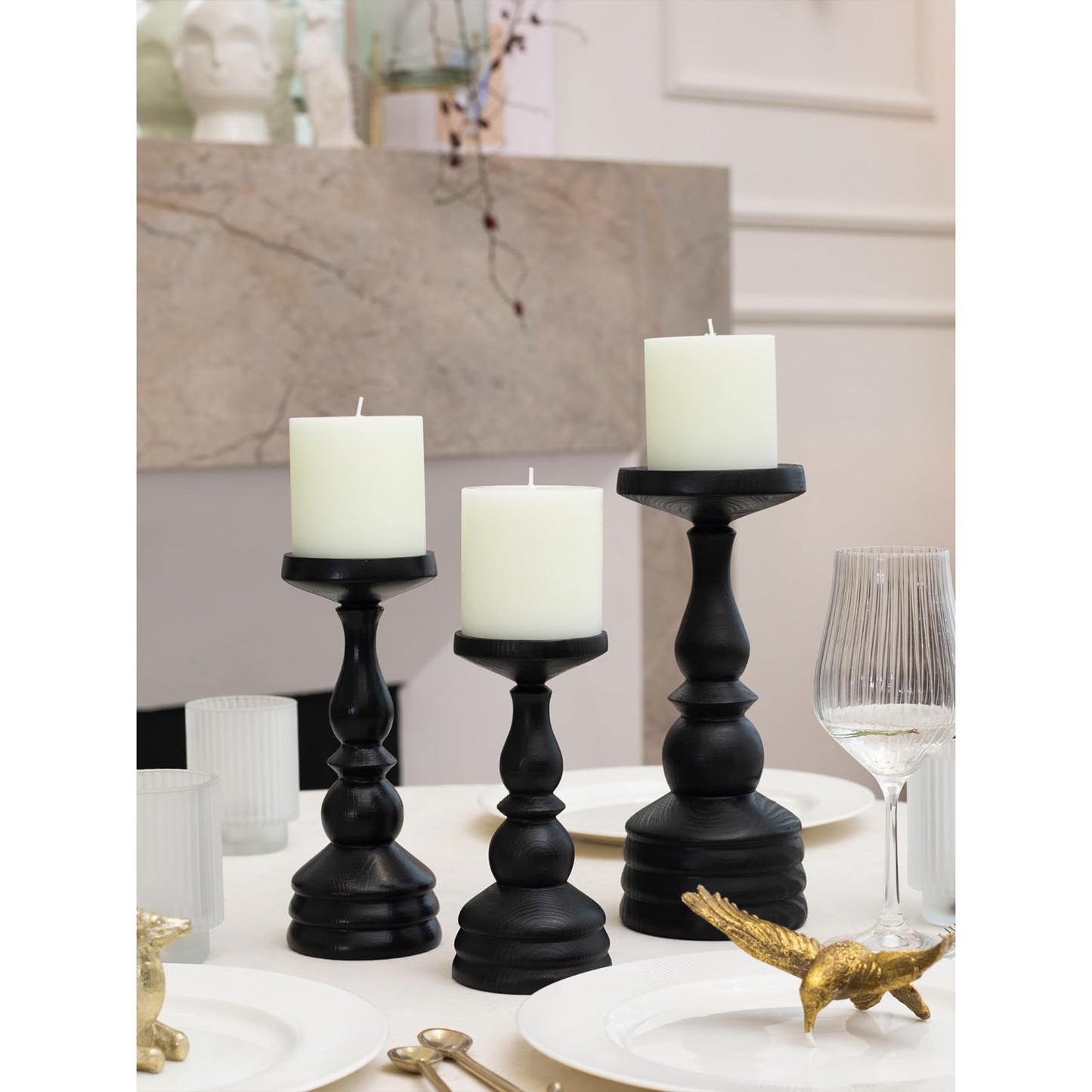 CANDWAX 3x3 Pillar Candles Set of 3 - Rustic Unscented No Drip Ivory Candles for Home Decor, Weddings, Centerpieces