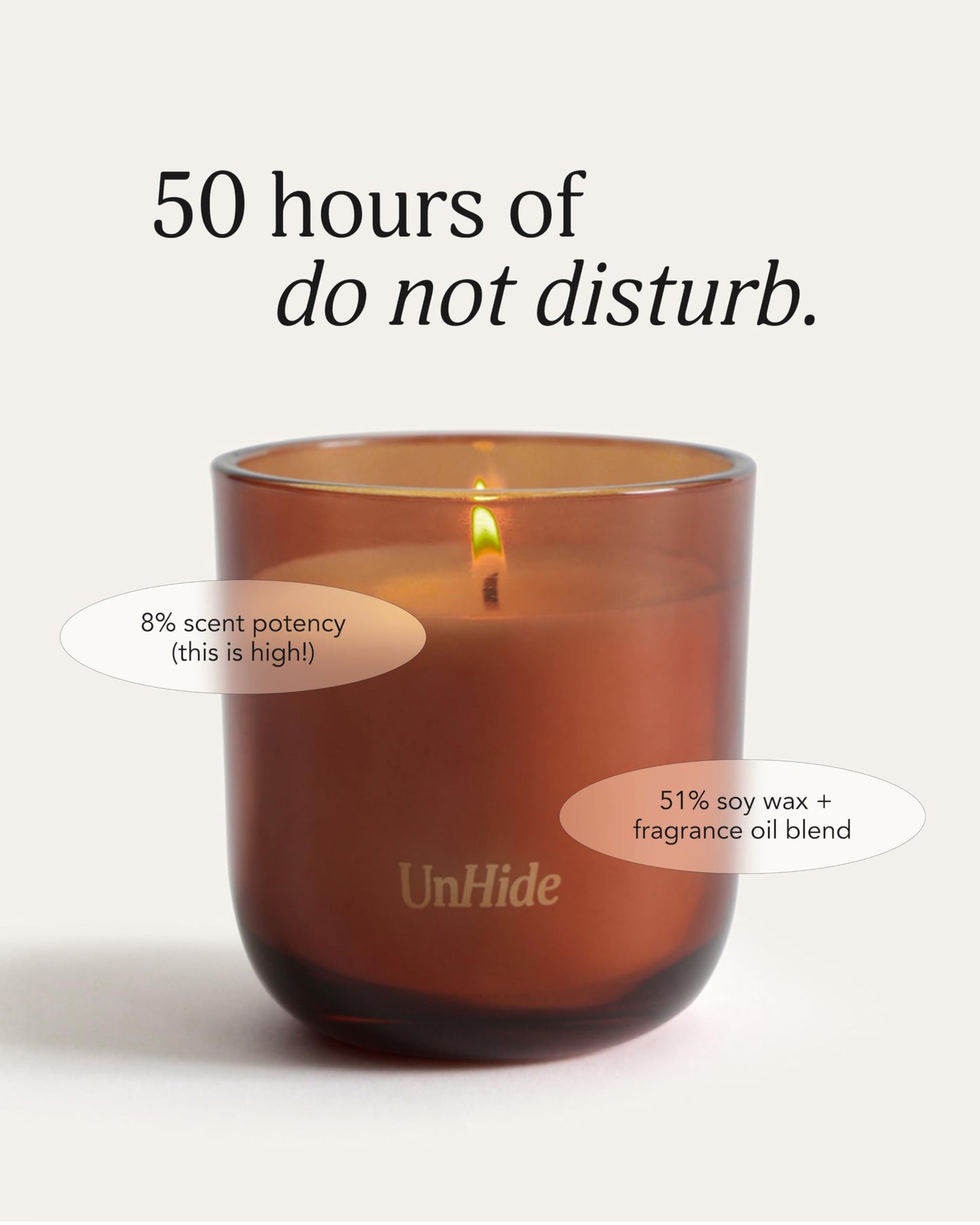 UnHide The Amber Candle - 50 Hour Burn Time - Notes of Amber, Nutmeg, Patchouli, Vanilla, Musk, Clove - Aromatic and Fragrant Soy Wax Blend Candle - 7.5 oz