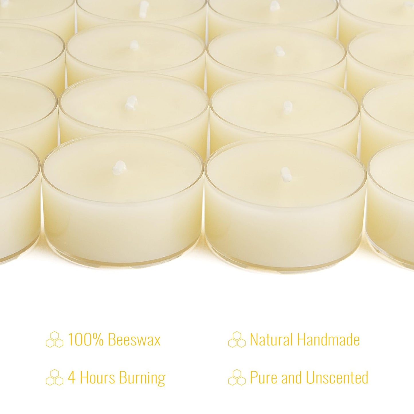 JONERAY 16 Packs Natural Beeswax Tealight Candles,4 Hour Extended Burn Time,Dripless & Smokeless Beeswax Candles (Ivory)