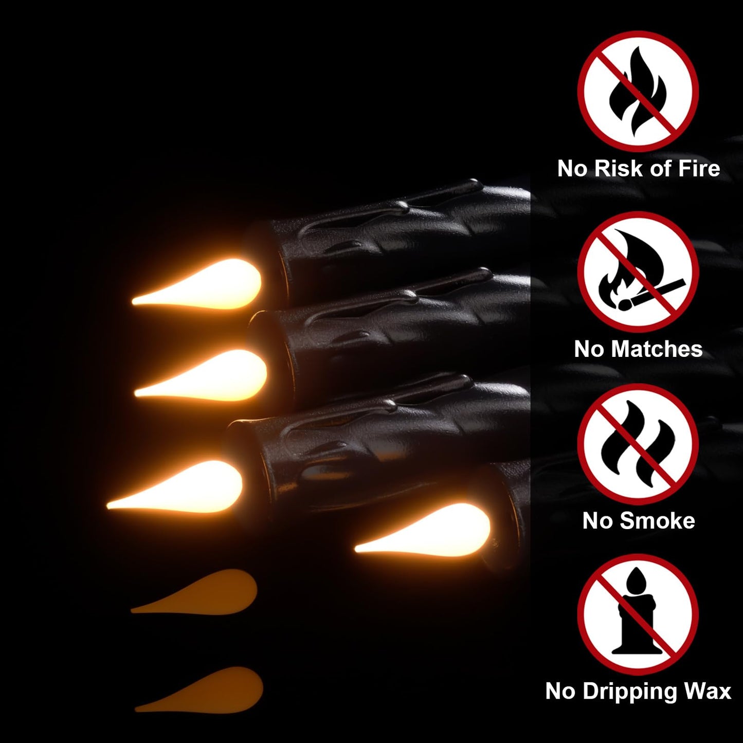 DRomance Flickering Flameless Taper Candles with Remote and Timer, 2 Pack Battery Operated LED Taper Candles 3D Wick Plastic Dripping Effect Dinner Halloween Indoor Decor(Black, 0.78" D x 9.65" H)