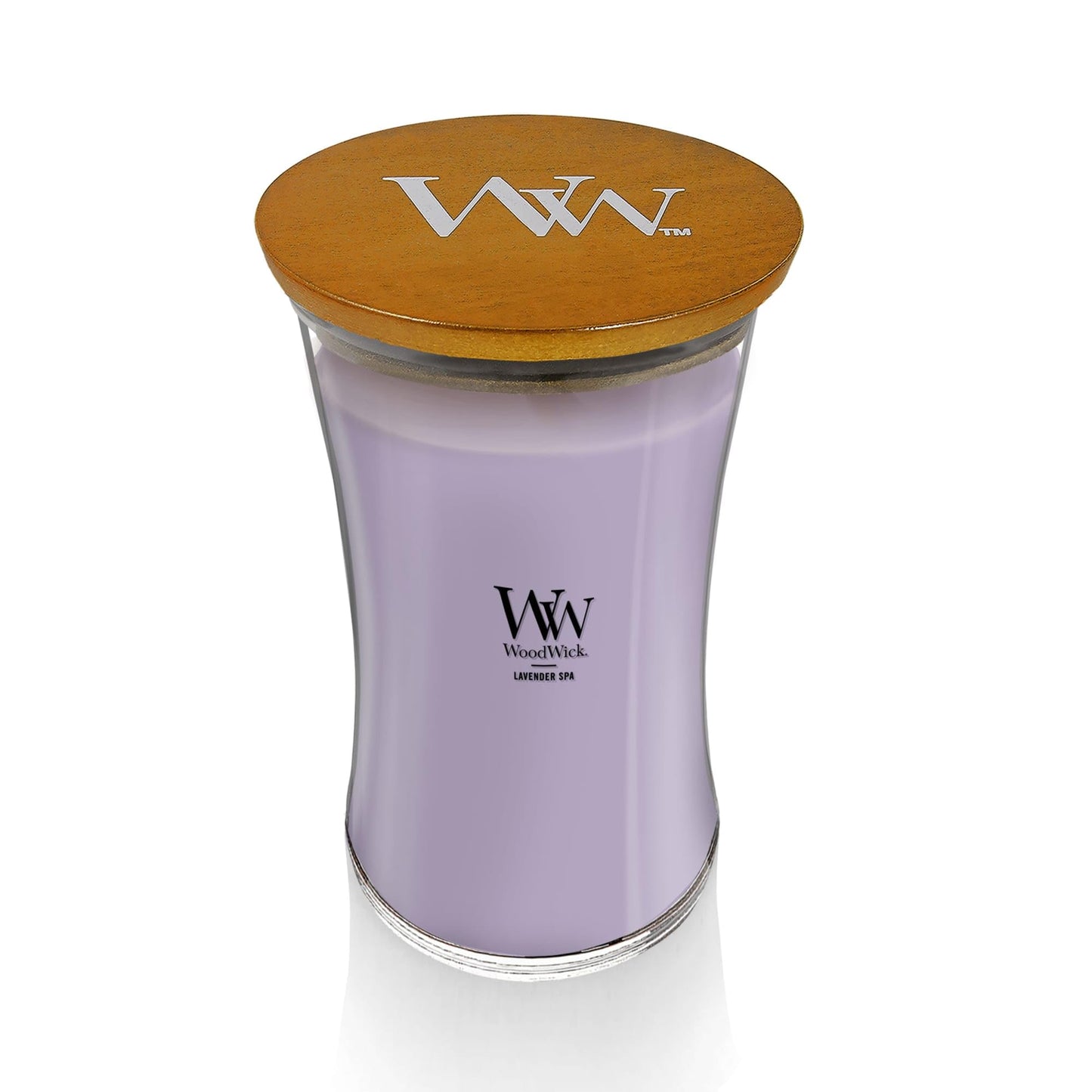 WoodWick Lavender Spa Gifts for Women and Men, 21.5 oz Large Hourglass Candle with Crackling Wick