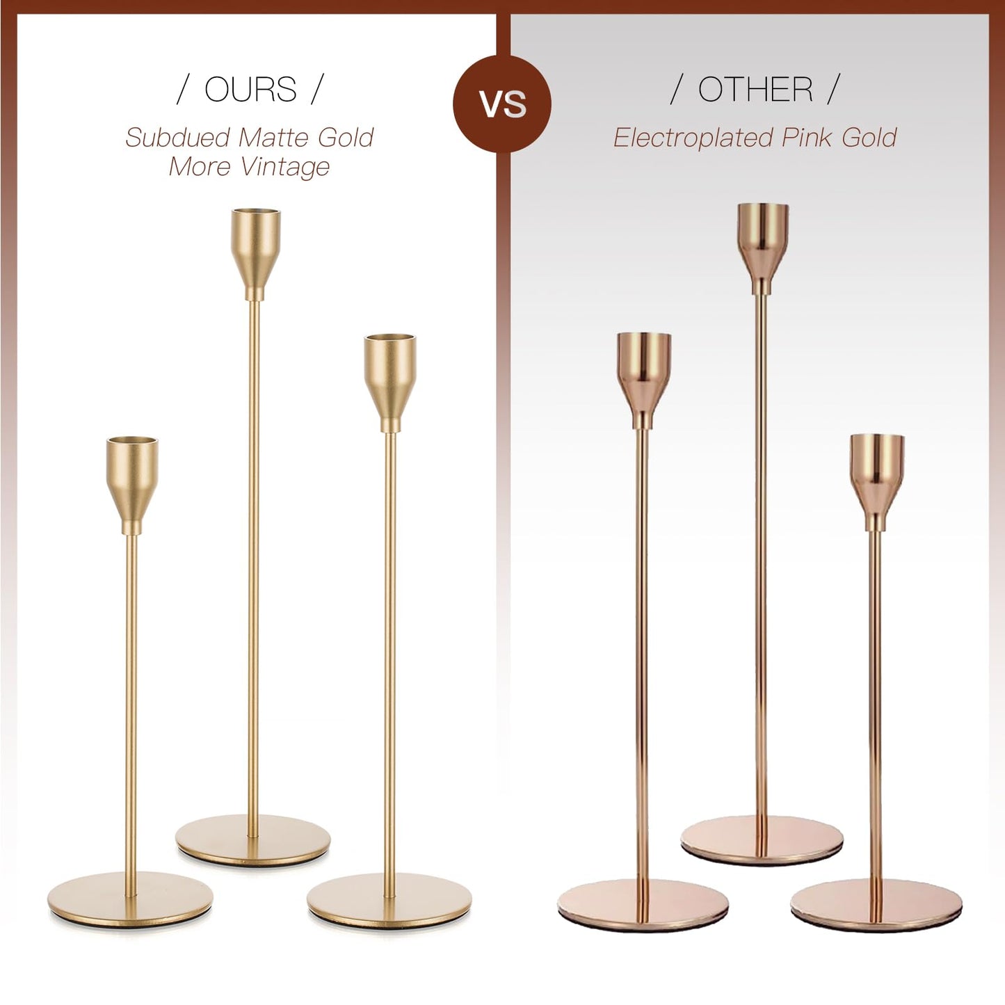 Candeldo Gold Taper Candle Holders: Tall Candlestick Holder for Table Centerpiece Set of 3 Metal Candles Stick Holders Stand Wedding Decor