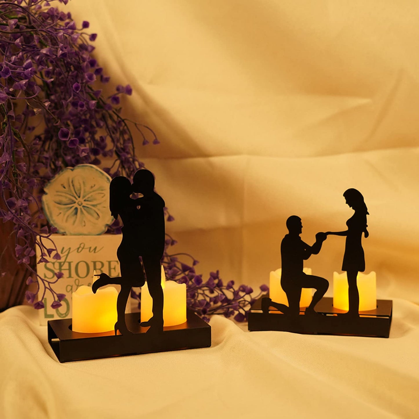 Handcrafted Iron Sculpture Candlestick Ornament, Romantic Couple Statue For Anniversaries, Decorative Modern Sculptures, Wedding Decoration Anniversary Ornament Figurine for Couples Valentine (C)