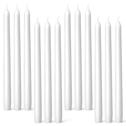 Everymoment White Taper Candles - 12 Pack 10 Inch Candlesticks - Dripless & Smokeless for 8 Hours - Unscented Paraffin Wax - Perfect for Wedding Christmas Halloween Holiday Dinner Table & Home Decor