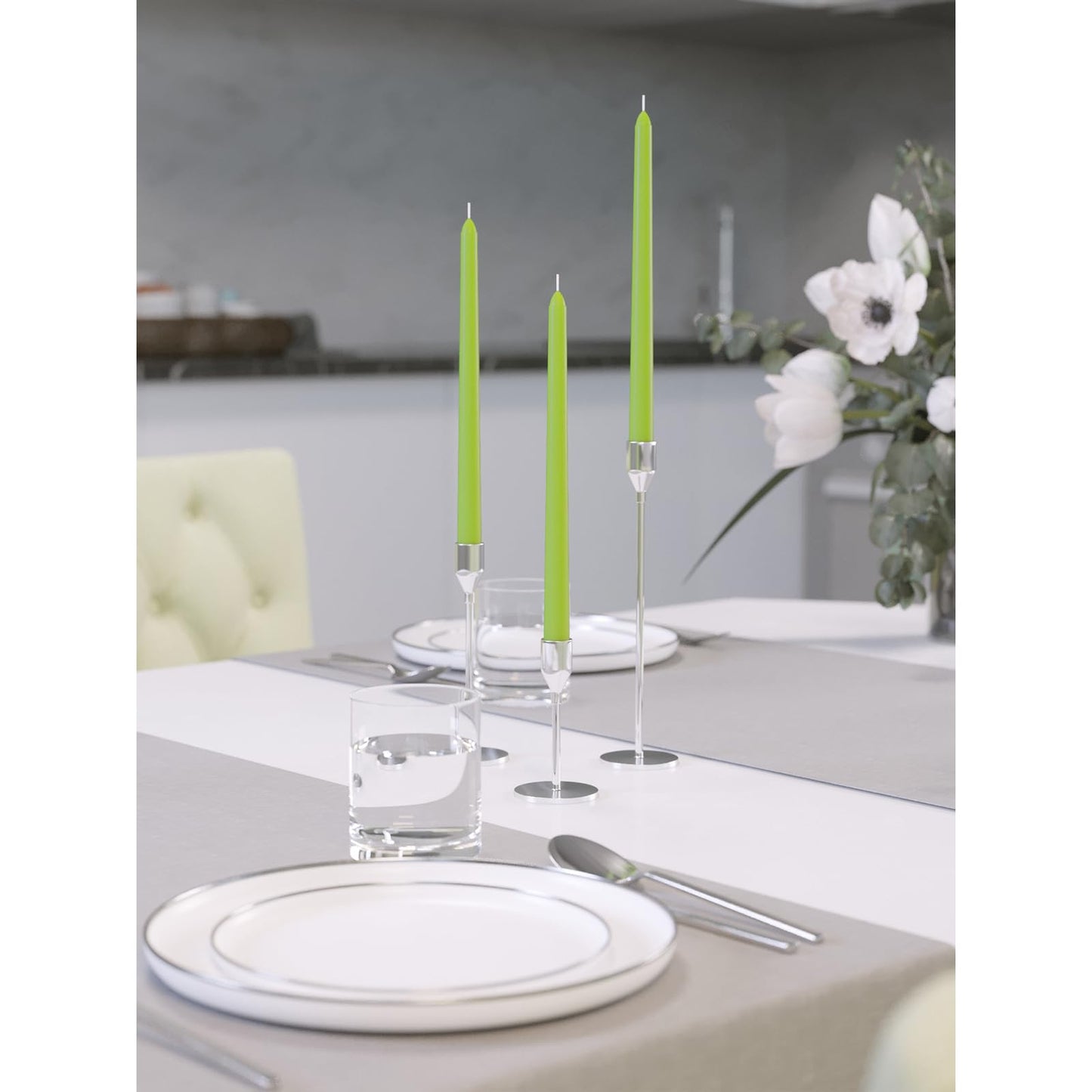 CANDWAX 12 inch Taper Candles Set of 4 - Dripless and Smokeless Candles Unscented - Slow Burning Candle Sticks - Olive Candle Taper