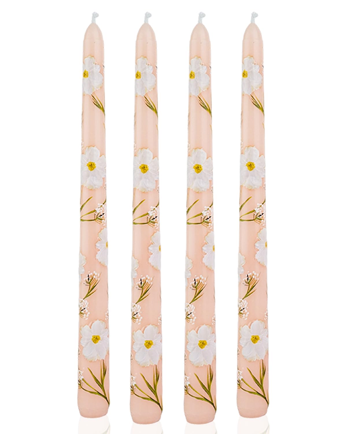 Long Candle Sticks Floral Taper Candle Dripless Candlesticks 10inches Flower Unscented Tapered Candles for Home Party Wedding Restaurant Holiday Decor-4pcs