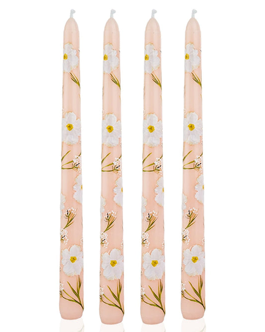 Long Candle Sticks Floral Taper Candle Dripless Candlesticks 10inches Flower Unscented Tapered Candles for Home Party Wedding Restaurant Holiday Decor-4pcs