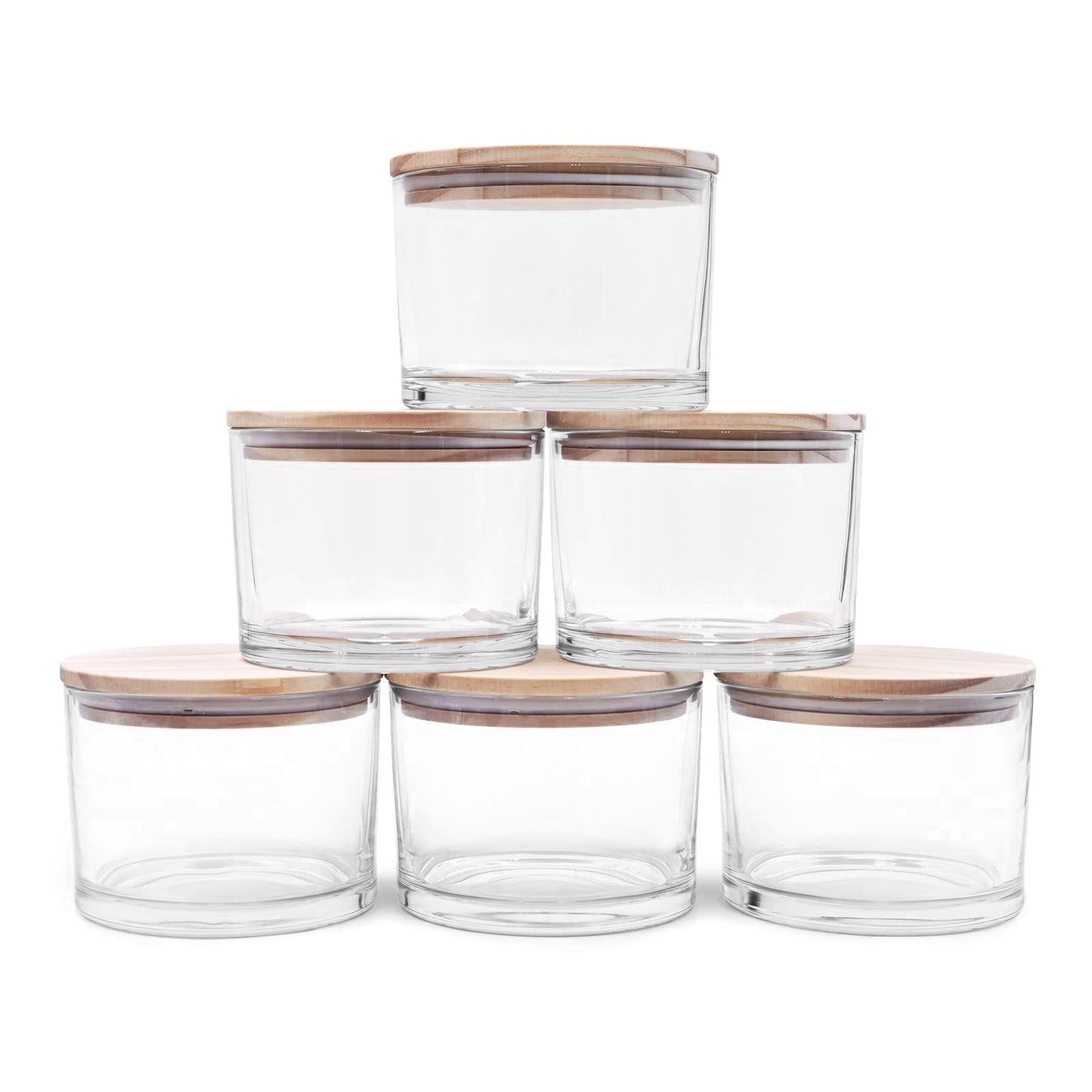 SHOWIN 18 OZ Thick Candle Jars for Making Candles 6 Pcs, Empty Jars with Wood Lids for Candle Making, Sample Container,Clear