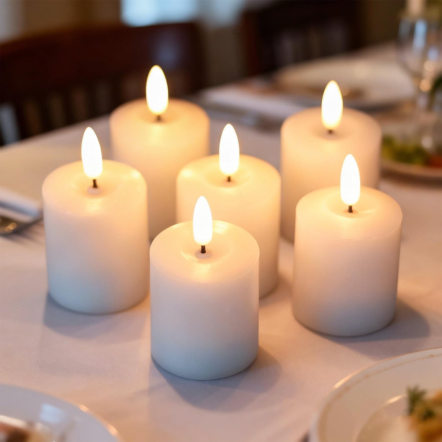 GenSwin Real Wax Tea Lights Candles Battery Operated, Flameless LED Tealights Candles with 6H Timer, 10 Pcs Battery Tea Lights with 3D Flame for Christmas Holiday Home Decor(Ivory, D1.6” x H2”)