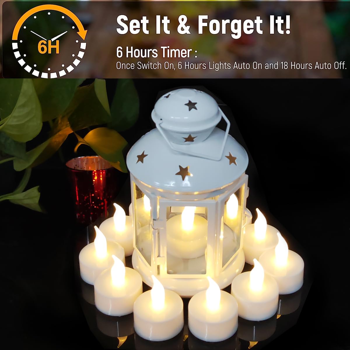 HONGJINGCHEN Battery Tea Lights with Timer, 6 Hours on and 18 Hours Off in 24 Hours Cycle Automatically,12 Pack Flickering Flameless LED Tea Lights Candles Timer for Home Decorations(Warm White)