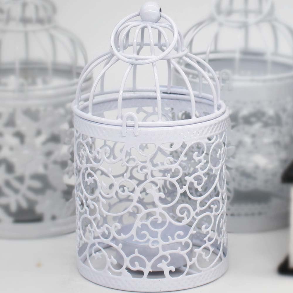 Candle Holders for Decor, Tealight Candle Holder for Centerpieces, Small Cage Shape with Hanger Ring, 2 Pieces Set (C-White)