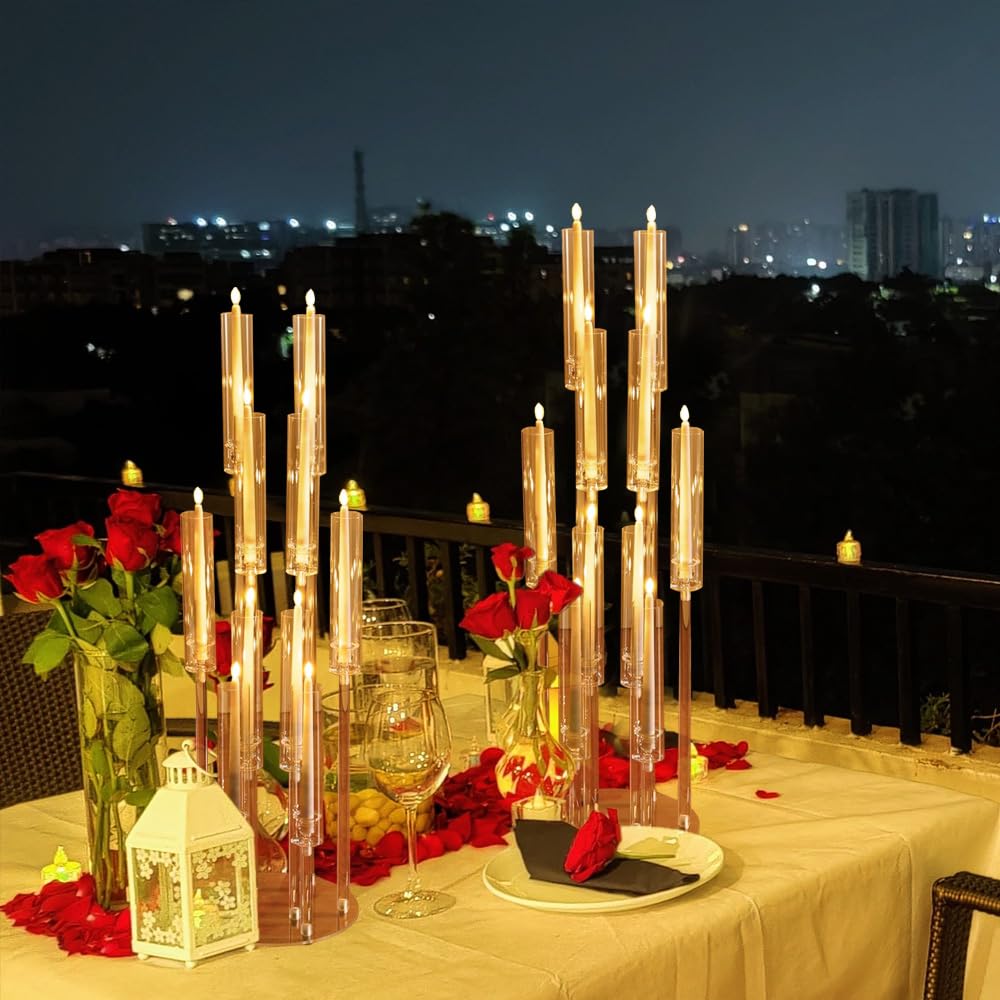 12PCS Acrylic Candle Holder for Party Table Centerpiece,Clear Acrylic Candelabra Centerpiece for Wedding Christmas Baby Shower Event Candles,Fit 0.8" LED Candles