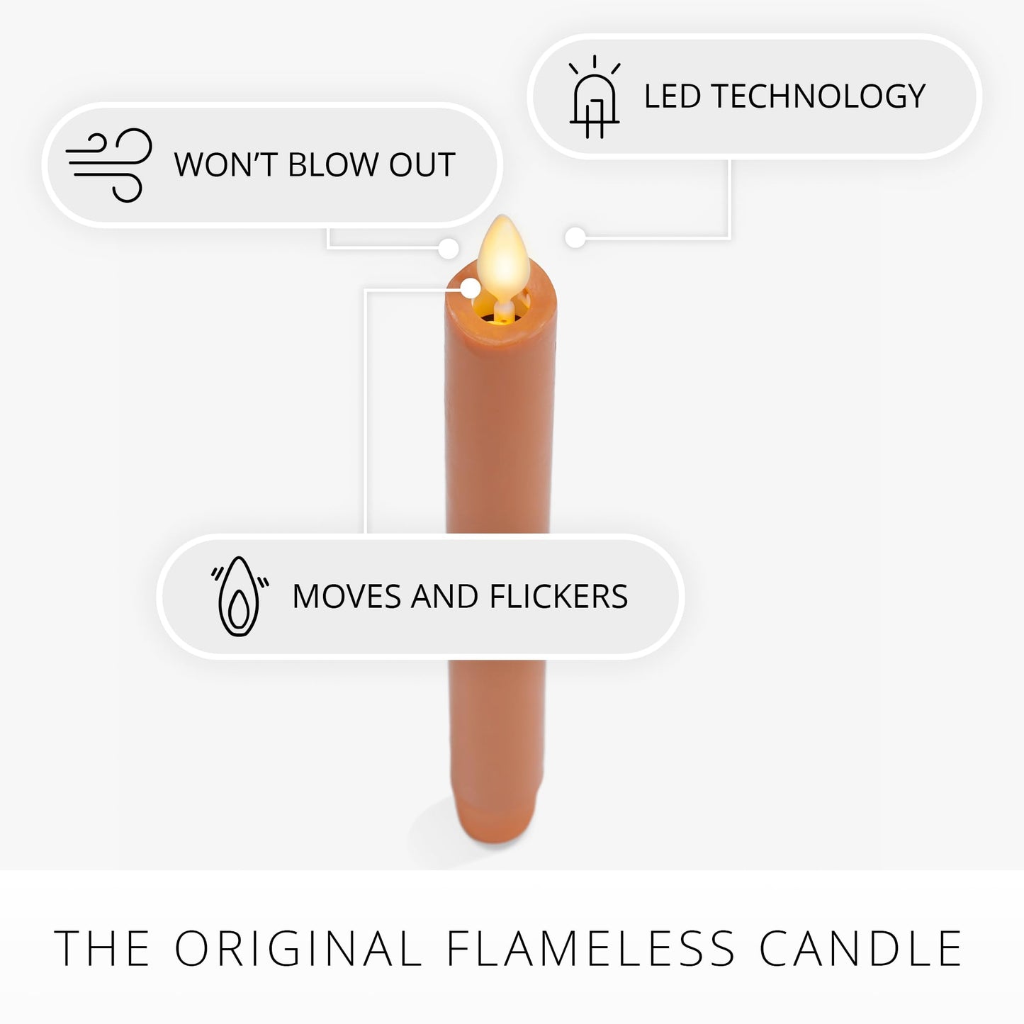 Luminara Marmalade Taper, 1" x 9.5" Battery Operated Flameless Candle, Flickering White LED Light Flame, Timer Switch, Remote Ready Decor for Halloween Fall Indoor Candlestick Decoration, Real Wax